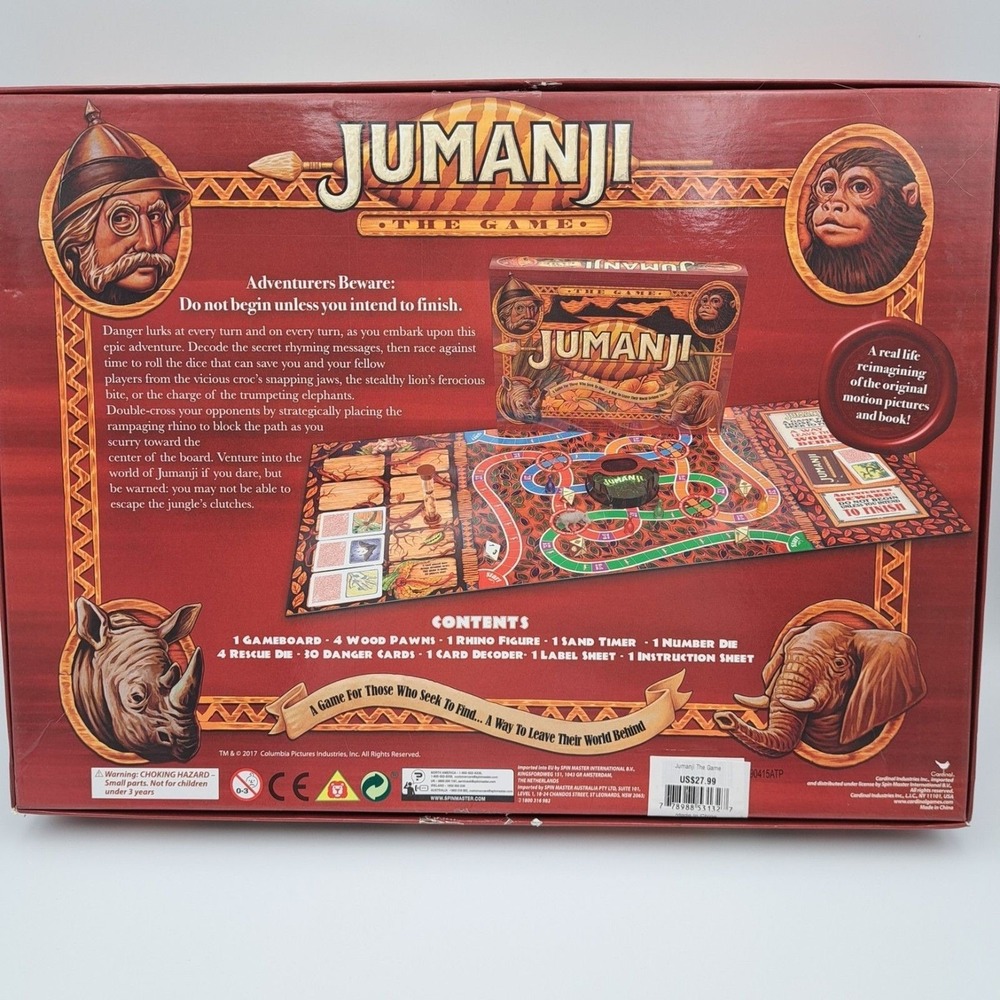 Jumanji 2017 Board Game Complete Spin Master International Cardinal Ind. Inc. - Picture 2 of 10